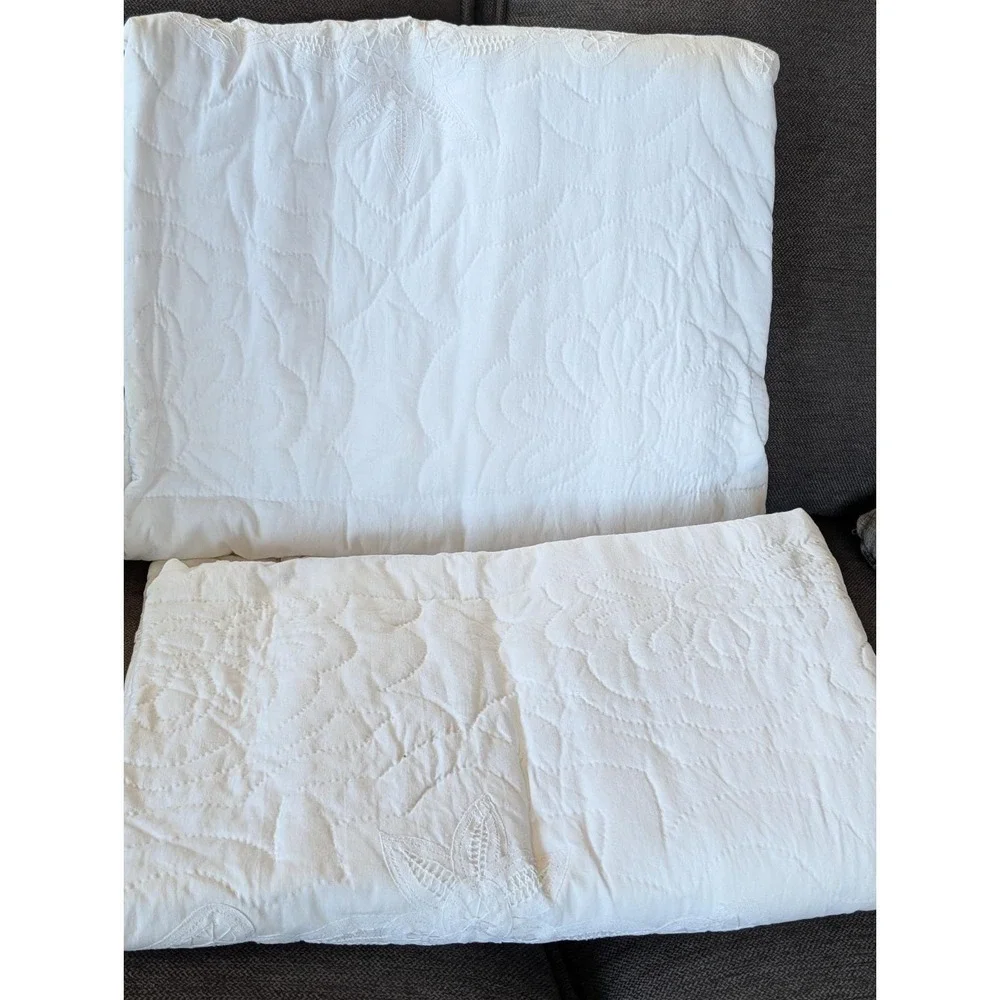 Vtg ARCH Heirloom Patchwork Hand Quilted White Battenberg Sham Lace Full Queen